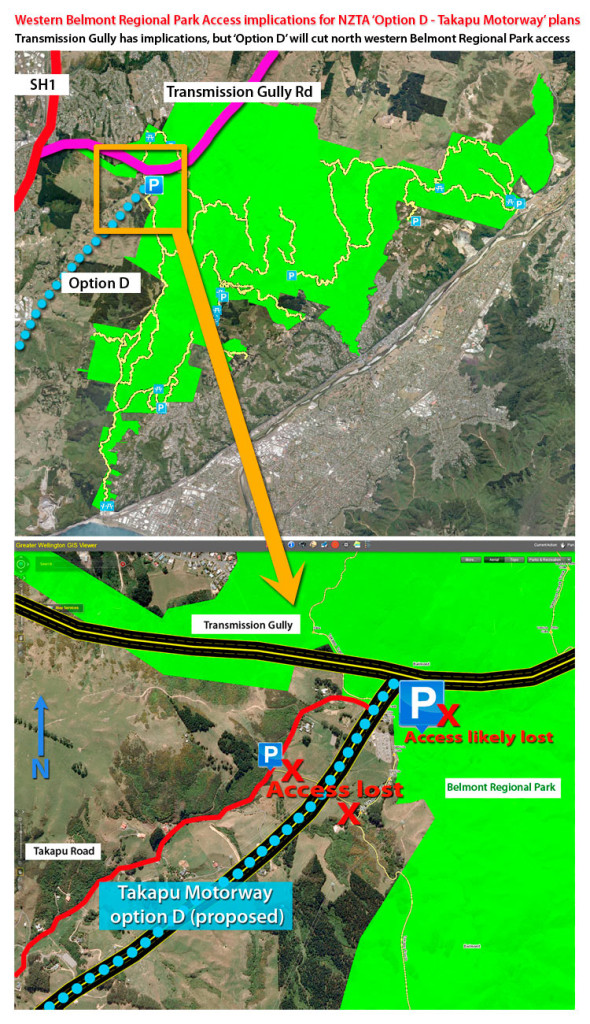 Belmont Regional Park access issues by proposed NZTA Takapu Motorway (option D)